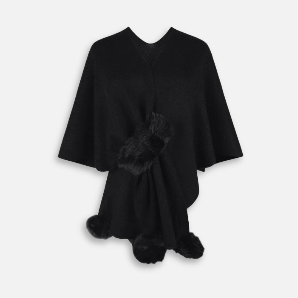 Pull Poncho Pompon - Noir
