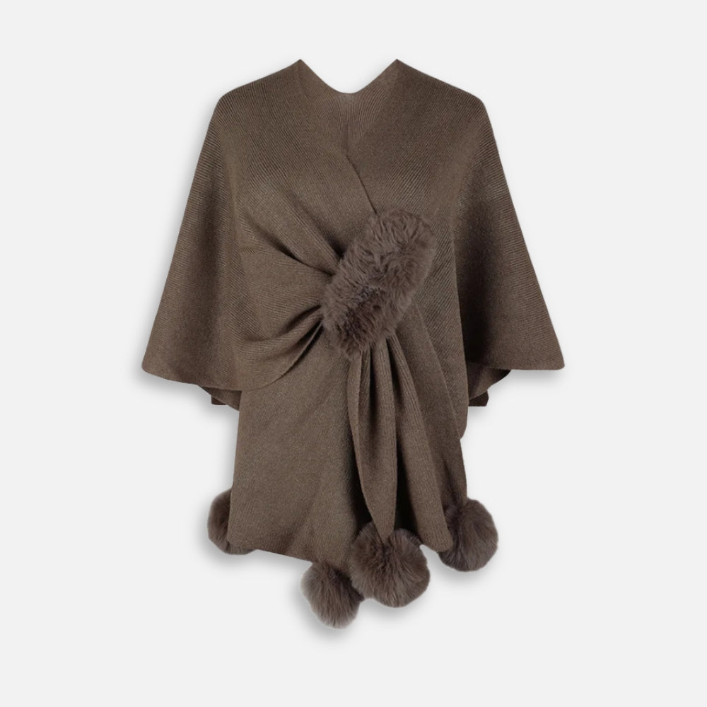 Pull Poncho Pompon - Marron