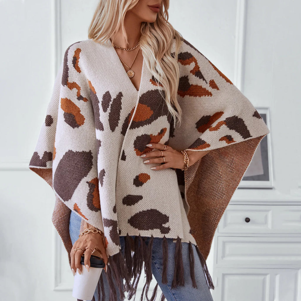 Cape Poncho À Franges - Gris