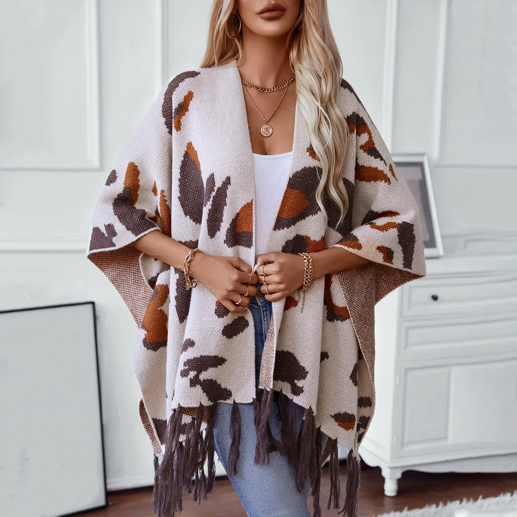 Cape Poncho À Franges - porté
