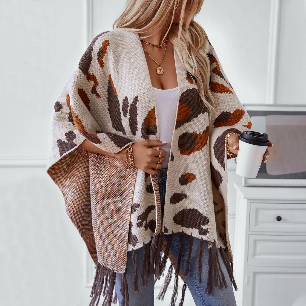 Cape Poncho À Franges - Camel