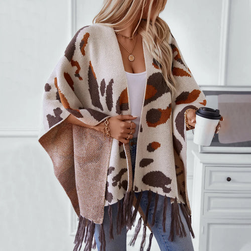 Cape Poncho À Franges - Camel