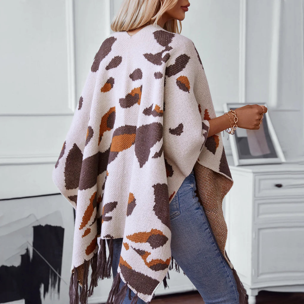 Cape Poncho À Franges - Orange