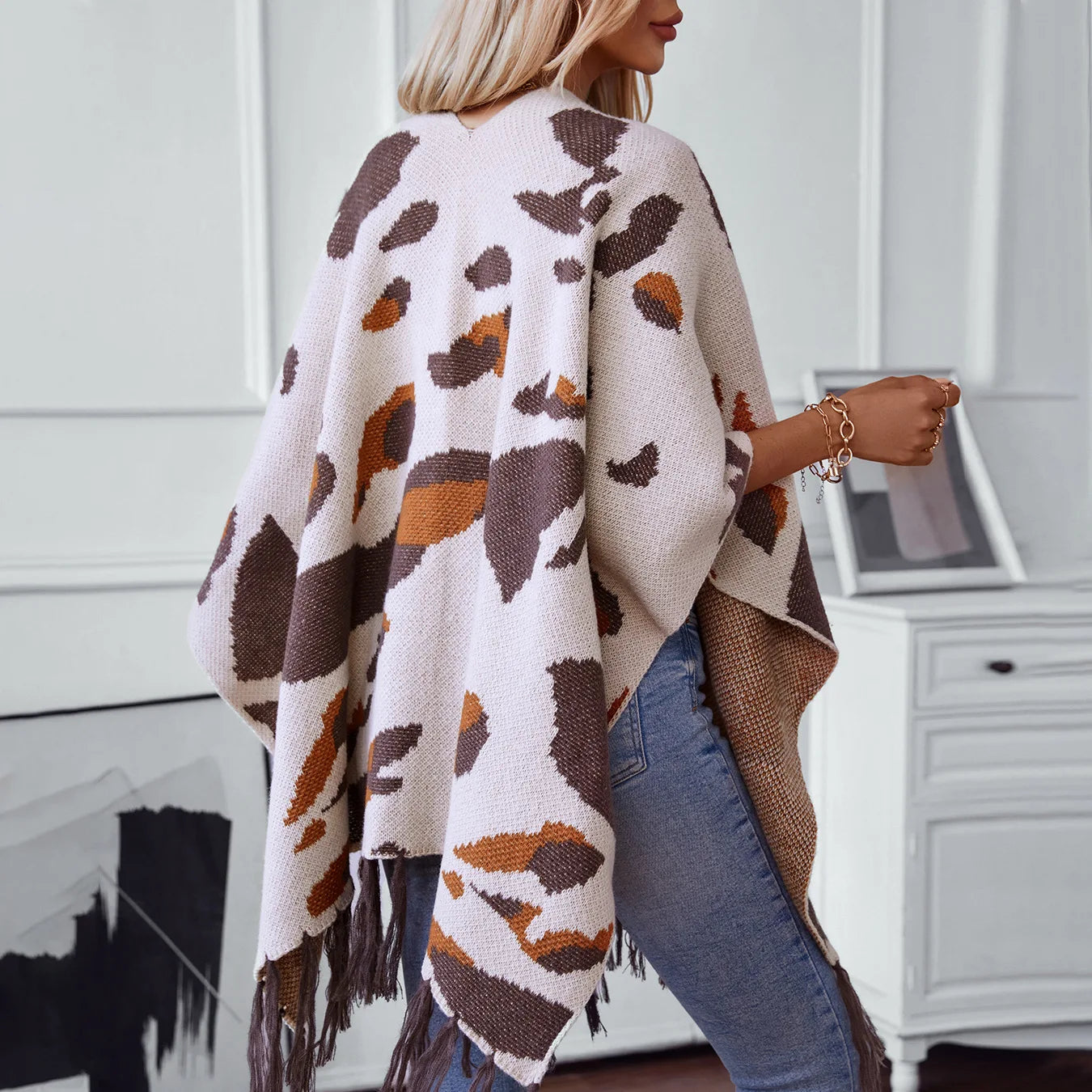 Cape Poncho À Franges - Orange