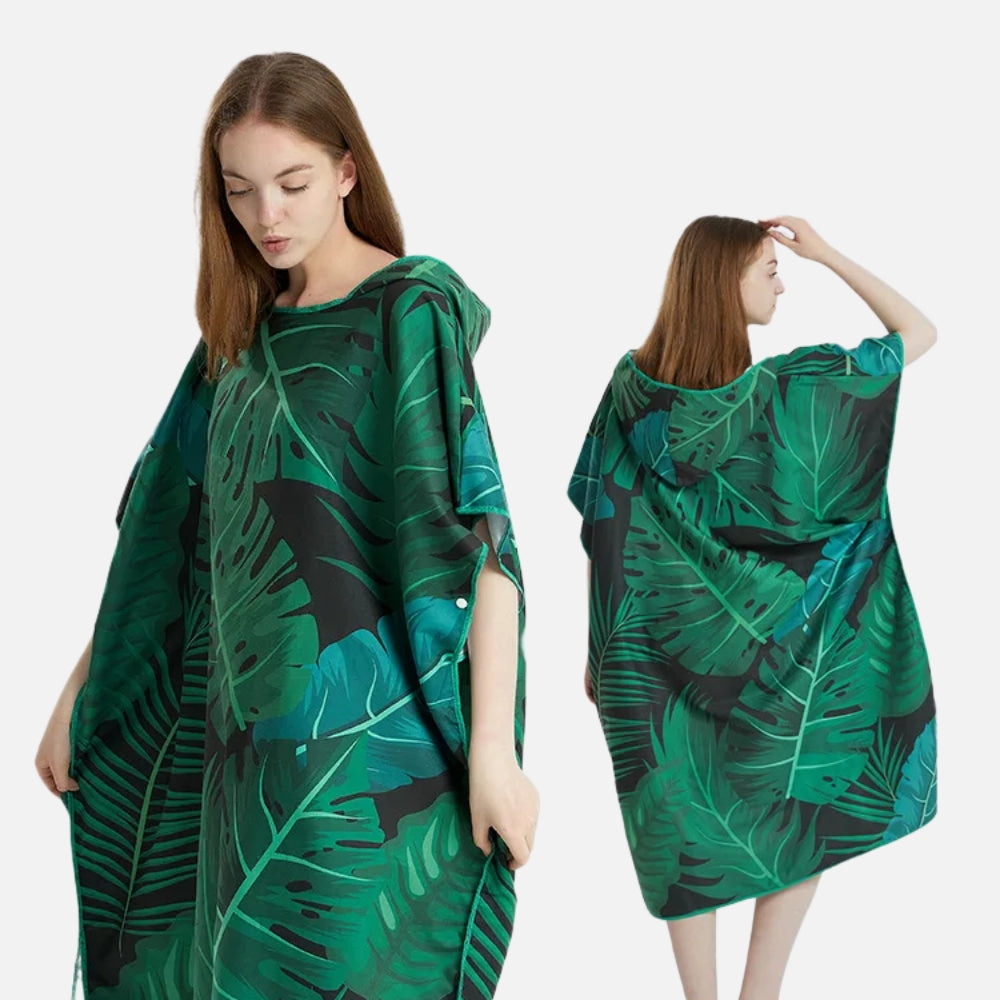 Serviette Poncho Avec Motifs De Feuilles - dos