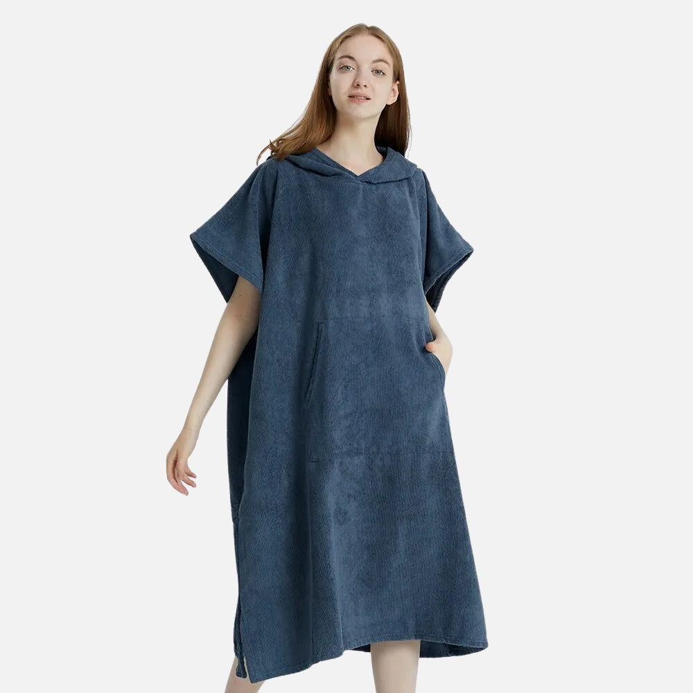 Serviette Poncho Femme Microfibre - Bleu Foncé