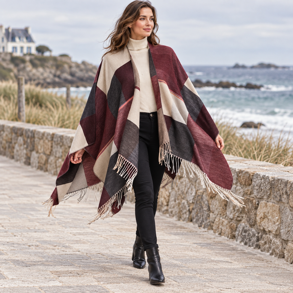 Cape Femme Chic – Bordeaux / Adulte, en situation sur la côte Atlantique