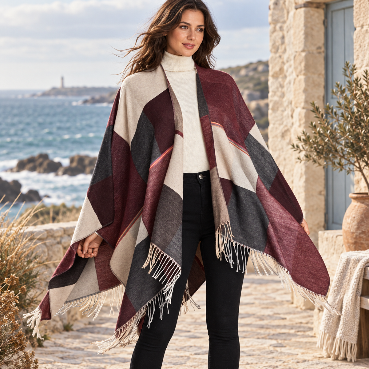 Cape Femme Chic – Bordeaux / Adulte, visuel principal lifestyle