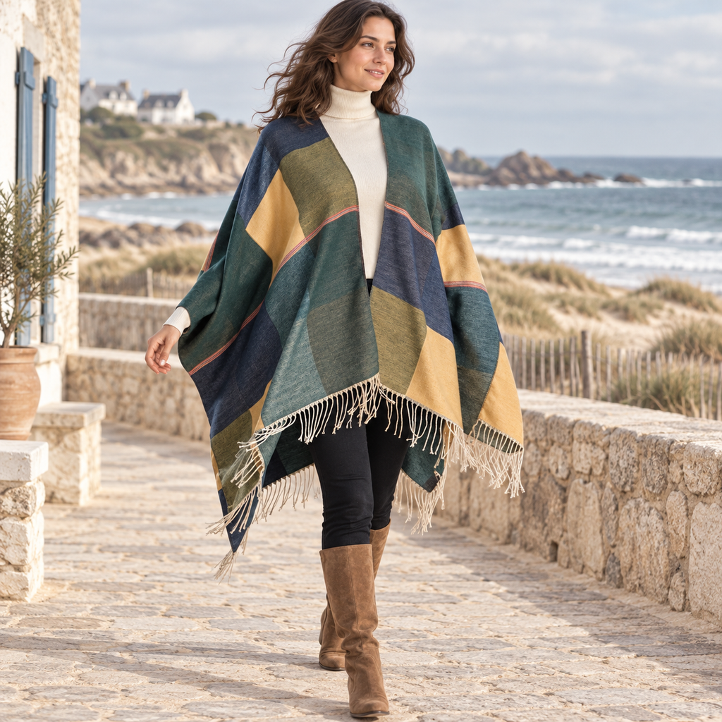 Cape Femme Chic – Vert / Adulte, en situation sur la côte Atlantique