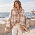 Cape Poncho à Carreaux Beige – Beige / Adulte, visuel principal lifestyle