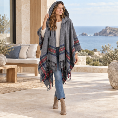 Cape Poncho Avec Capuche – Gris / Adulte, visuel principal lifestyle