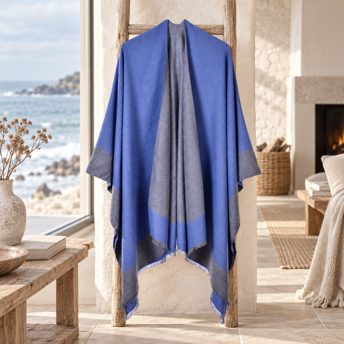 Cape Poncho Bleu – Bleu / Adulte, visuel principal lifestyle