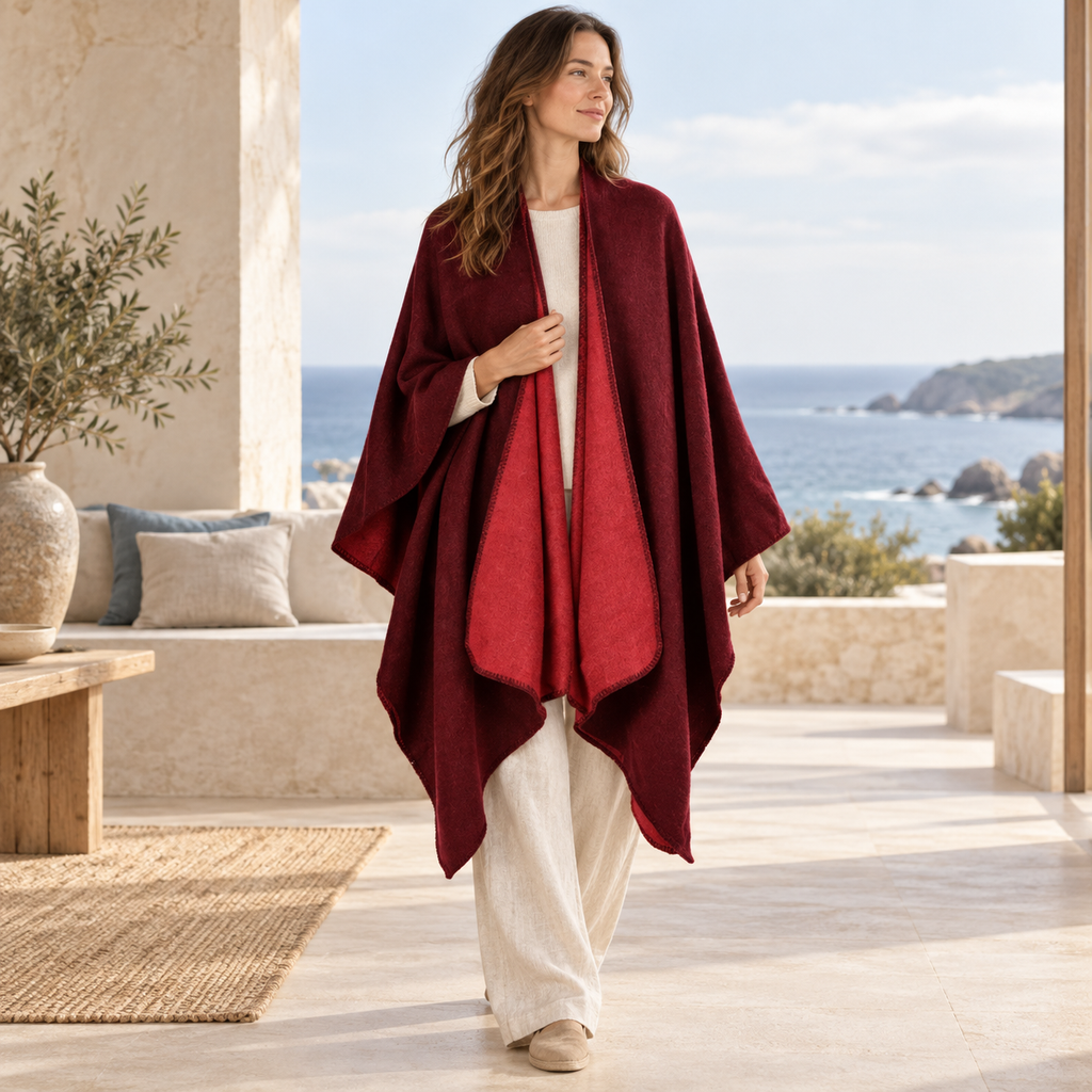Cape Poncho Bordeaux – Bordeaux / Adulte, visuel principal lifestyle