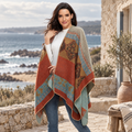 Cape Poncho Femme Ethnique – Orange / Adulte, visuel principal lifestyle