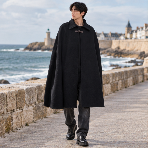 Cape Poncho Homme Noir – Noir / S, Noir / M, Noir / L, Noir / XL, Noir / XXL, Noir / XXXL, Noir / 4XL, Noir / 5XL, en situ…