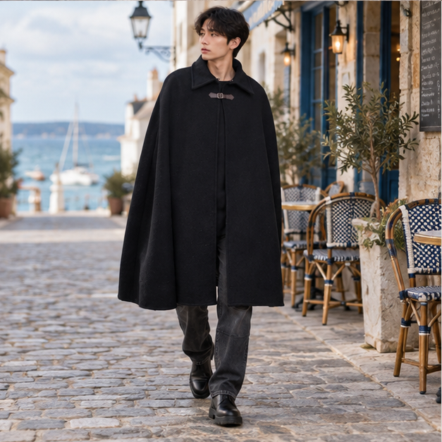Cape Poncho Homme Noir – Noir / S, Noir / M, Noir / L, Noir / XL, Noir / XXL, Noir / XXXL, Noir / 4XL, Noir / 5XL, porté e…