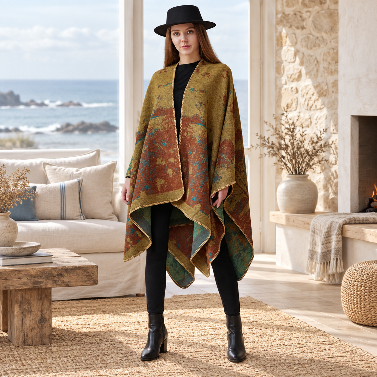 Cape Poncho Long Femme – Camel / Adulte, visuel principal lifestyle