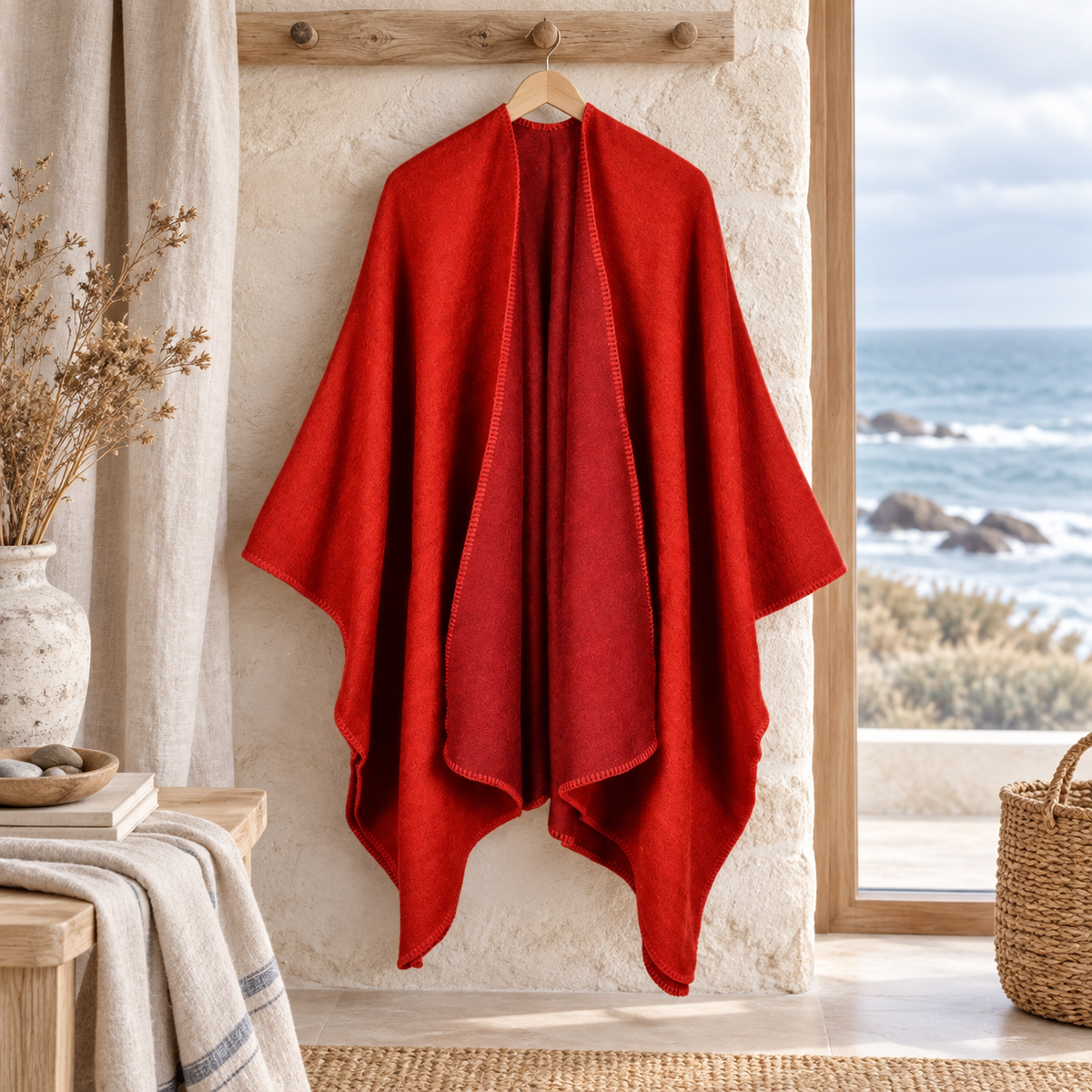 Cape Poncho Rouge – Rouge / Adulte, visuel principal lifestyle