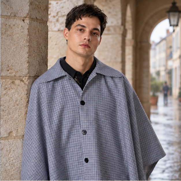 Chemise Poncho – Bleu / Adulte, dans un intérieur côtier lumineux