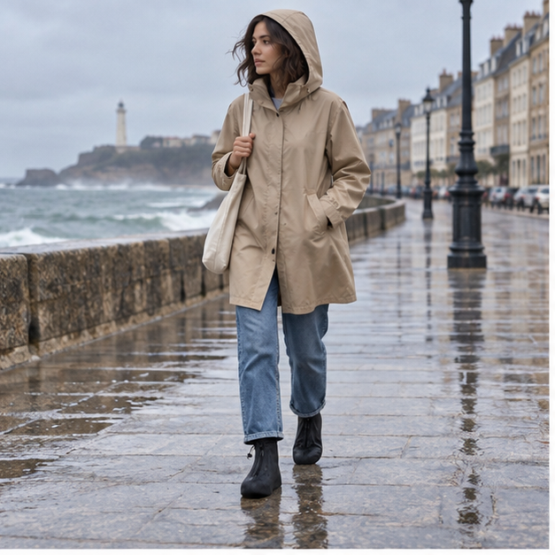 Couvre-chaussures de pluie imperméables et réutilisables – 35-36, 37-38, 39-40, 41-42, 43-44, 45-46, en situation sur la c…