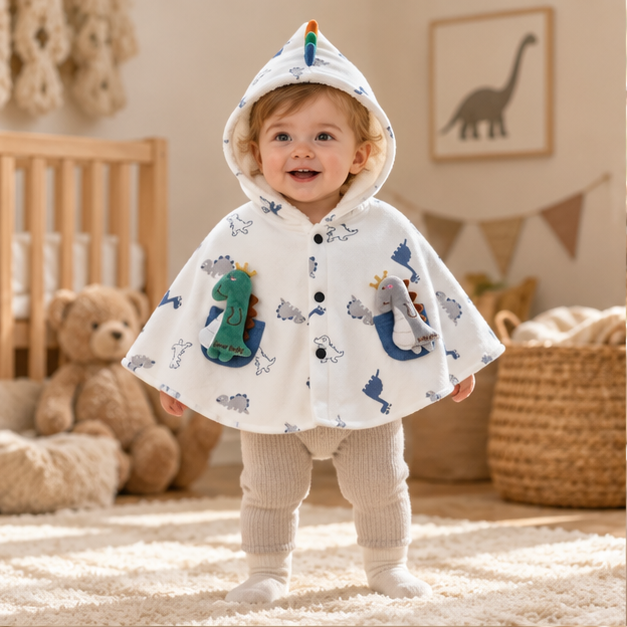 Poncho Bébé Blanc Dinosaure – Blanc / 6-9 Mois, Blanc / 12 Mois, Blanc / 18 Mois, Blanc / 24 Mois, Blanc / 3-4 ans, en sit…
