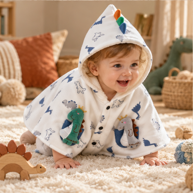Poncho Bébé Blanc Dinosaure – Blanc / 6-9 Mois, Blanc / 12 Mois, Blanc / 18 Mois, Blanc / 24 Mois, Blanc / 3-4 ans, porté…