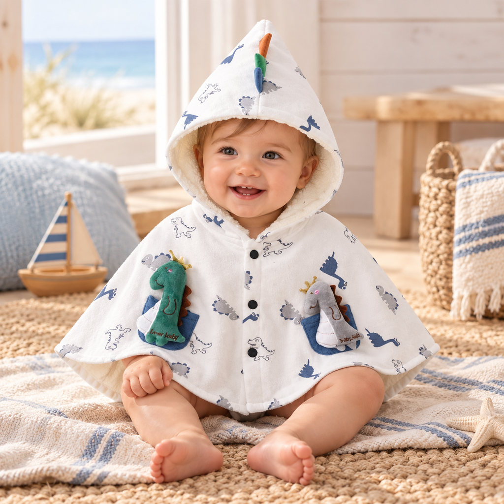 Poncho Bébé Blanc Dinosaure – Blanc / 6-9 Mois, Blanc / 12 Mois, Blanc / 18 Mois, Blanc / 24 Mois, Blanc / 3-4 ans, visuel…