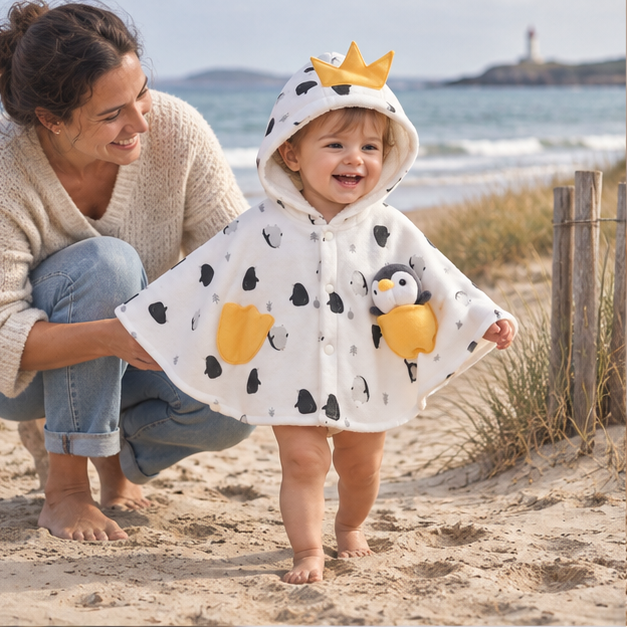 Poncho Bébé Blanc Pingouin – Blanc / 6 à 9 Mois, Blanc / 12 Mois, Blanc / 18 Mois, Blanc / 24 Mois, Blanc / 3 à 4 Ans, en…