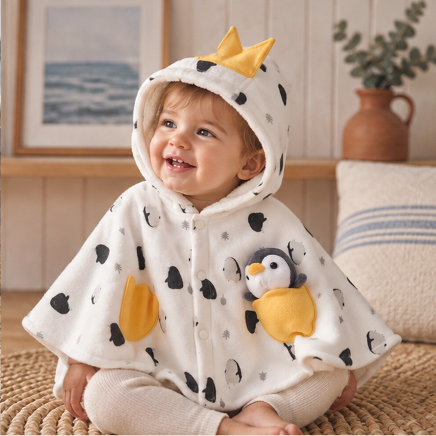 Poncho Bébé Blanc Pingouin – Blanc / 6 à 9 Mois, Blanc / 12 Mois, Blanc / 18 Mois, Blanc / 24 Mois, Blanc / 3 à 4 Ans, dan…