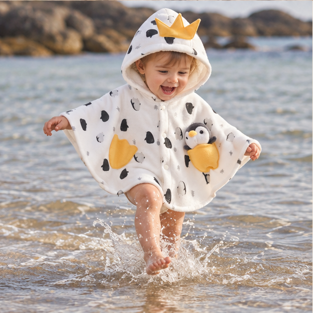 Poncho Bébé Blanc Pingouin – Blanc / 6 à 9 Mois, Blanc / 12 Mois, Blanc / 18 Mois, Blanc / 24 Mois, Blanc / 3 à 4 Ans, por…