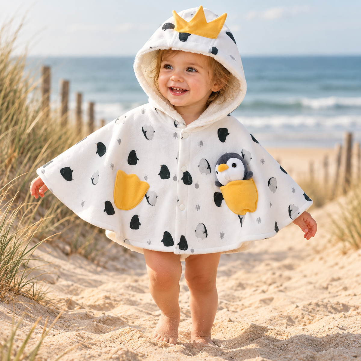 Poncho Bébé Blanc Pingouin – Blanc / 6 à 9 Mois, Blanc / 12 Mois, Blanc / 18 Mois, Blanc / 24 Mois, Blanc / 3 à 4 Ans, vis…