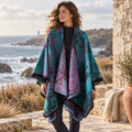 Poncho Bohémien Vintage – Bleu, visuel principal lifestyle