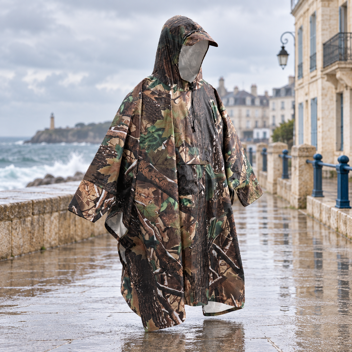 Poncho Camouflage – Vert / Adulte, visuel principal lifestyle