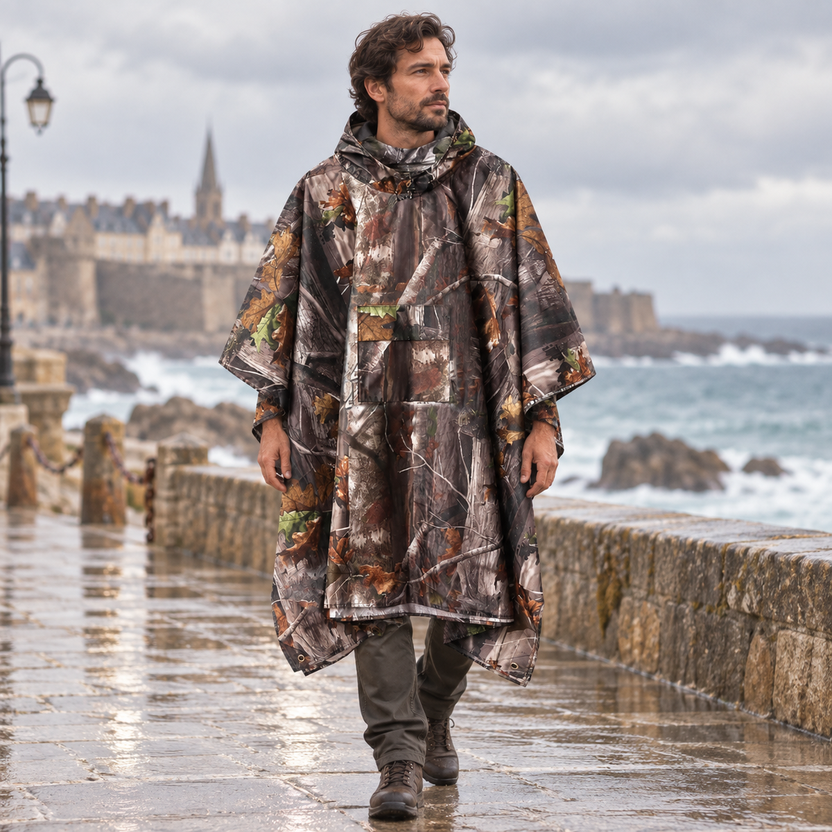 Poncho Camouflage – Marron Foncé / Adulte, visuel principal lifestyle