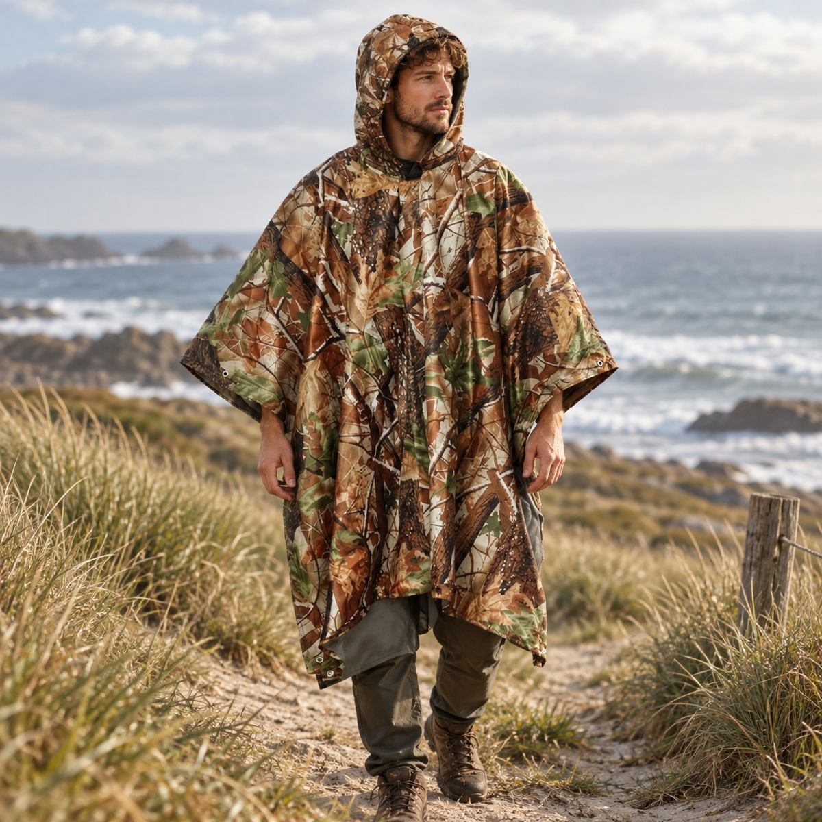 Poncho Camouflage – Marron Clair / Adulte, visuel principal lifestyle