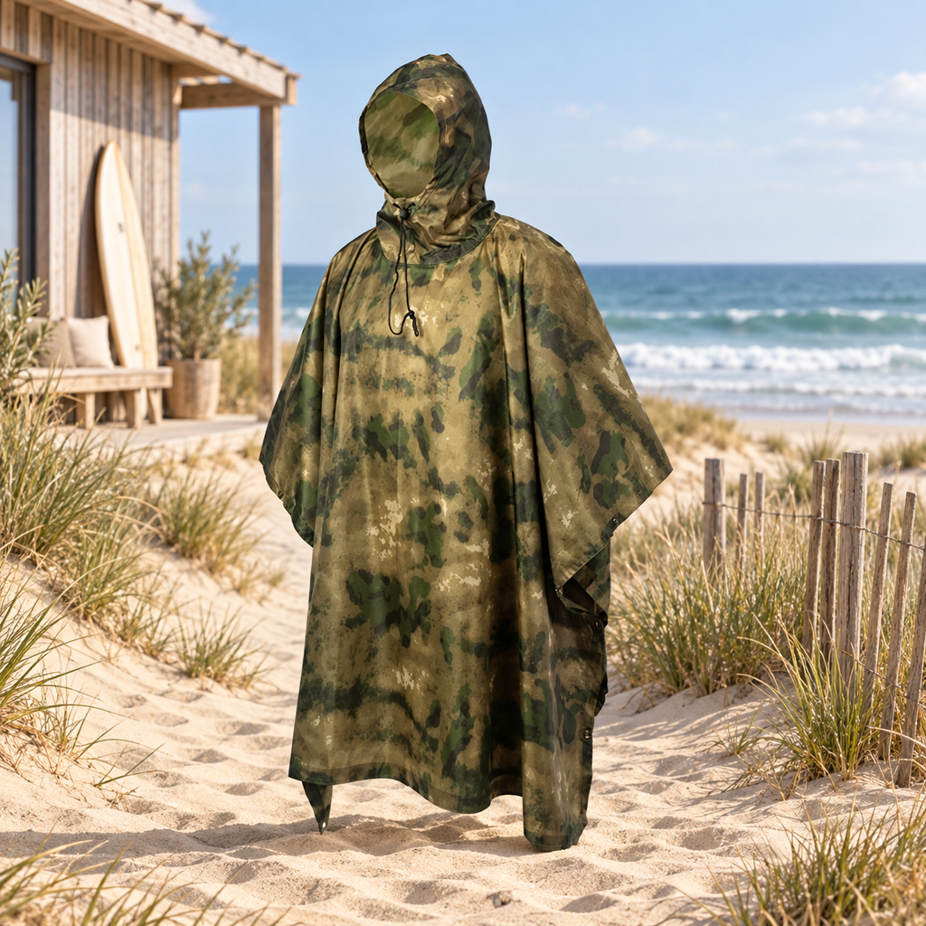 Poncho Camouflage Kaki – Kaki / Adulte, visuel principal lifestyle