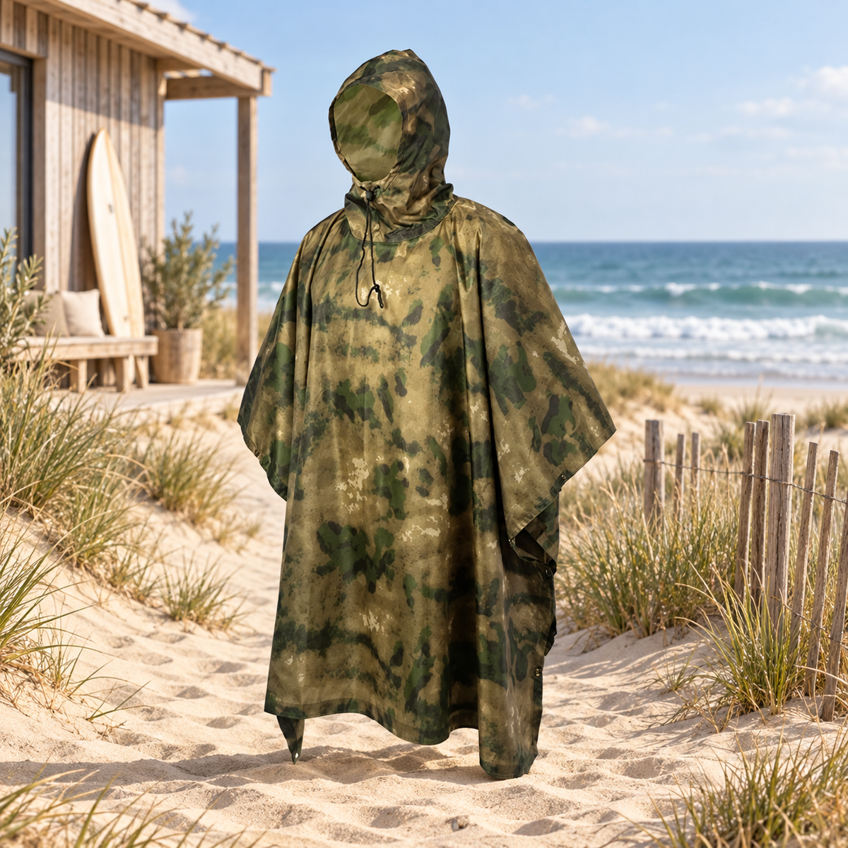Poncho Camouflage Kaki – Kaki / Adulte, visuel principal lifestyle
