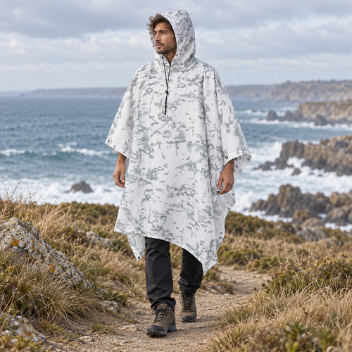Poncho Camouflage Neige – Blanc / Adulte, visuel principal lifestyle