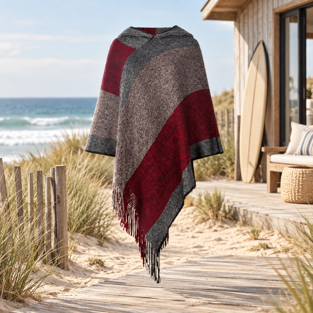 Poncho Capuche – Bordeaux / Adulte, visuel principal lifestyle