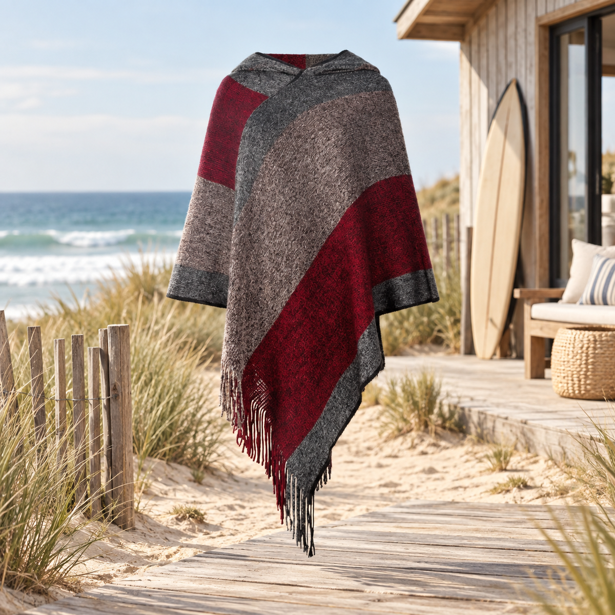 Poncho Capuche – Bordeaux / Adulte, visuel principal lifestyle