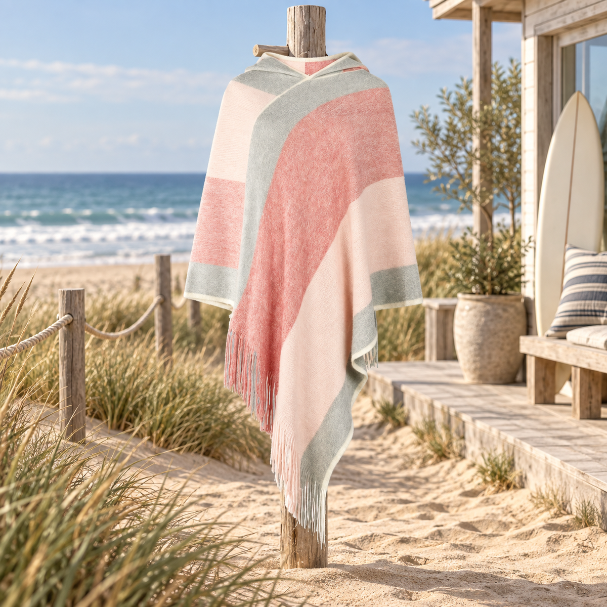 Poncho Capuche – Rose / Adulte, visuel principal lifestyle