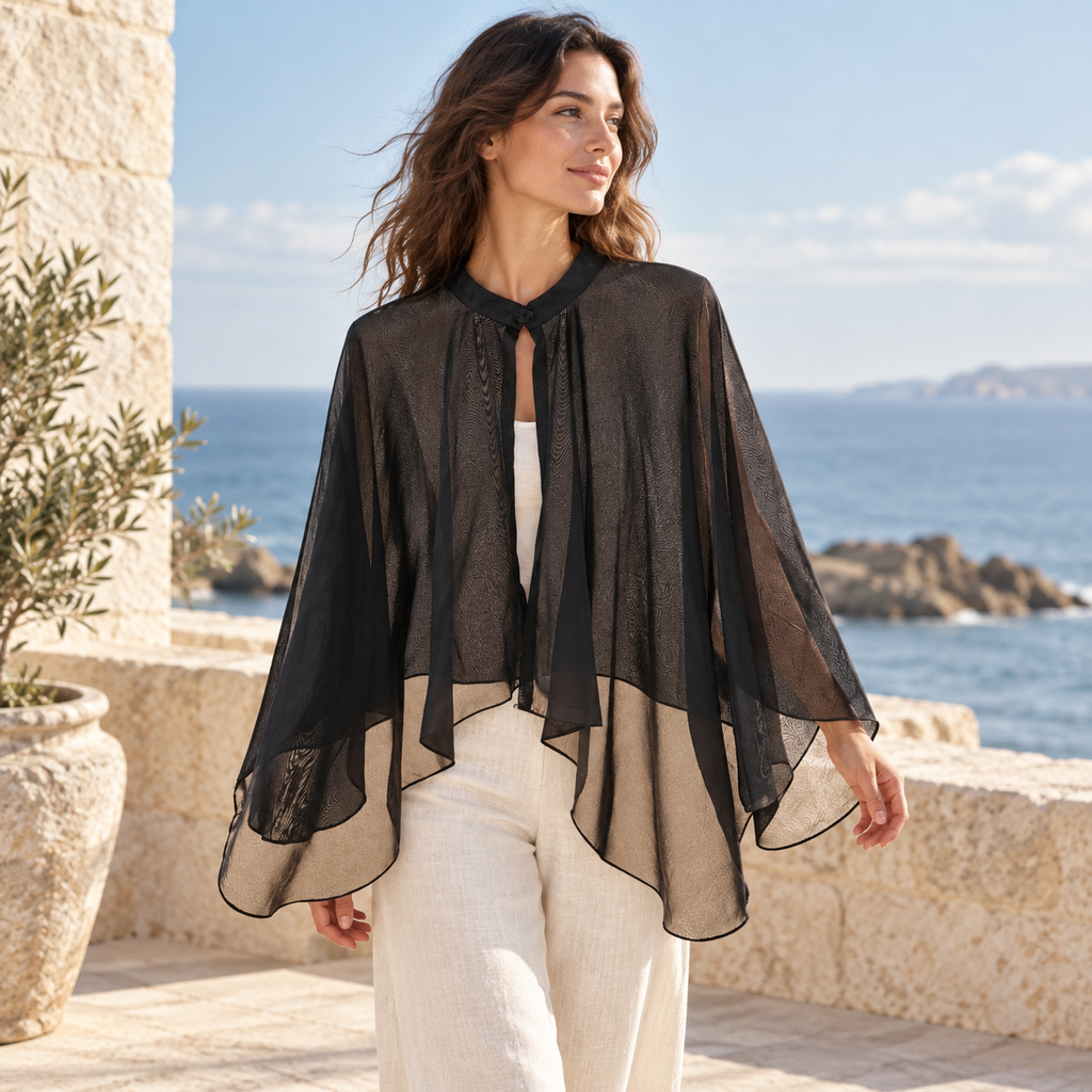 Poncho Cardigan Léger Noir – Noir / Adulte, visuel principal lifestyle