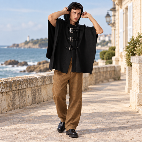 Poncho Ceinture Homme – Noir / S, Noir / M, Noir / L, Noir / XL, Noir / XXL, Noir / XXXL, Noir / 4XL, Noir / 5XL, visuel p…