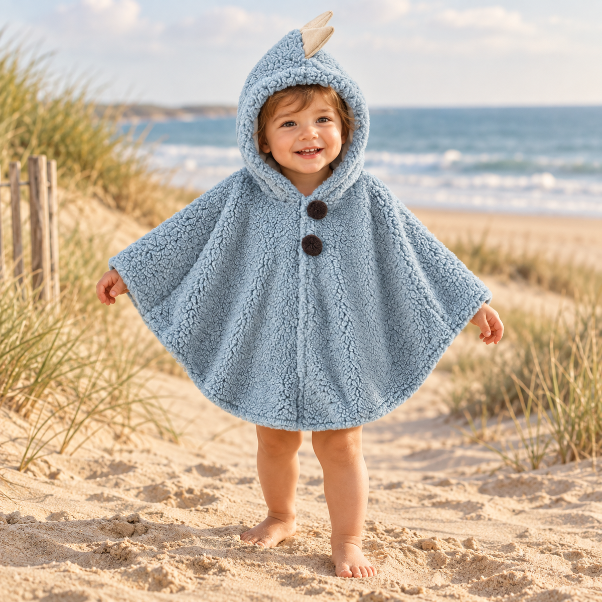 Poncho Chaud Bébé Dinosaure – Bleu / Bébé (1 à 3 Ans), visuel principal lifestyle