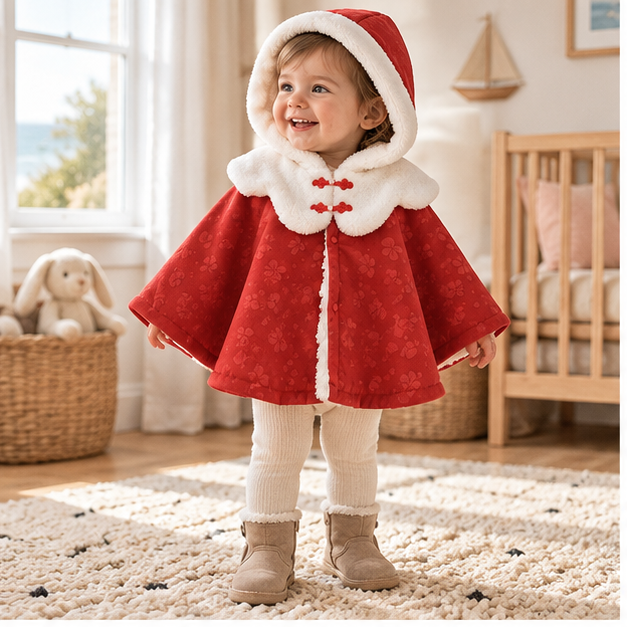 Poncho Chaud Bébé Rouge – Rouge / Bébé (0 à 3 ans), en situation sur la côte Atlantique