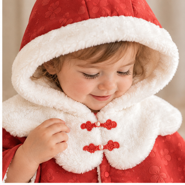 Poncho Chaud Bébé Rouge – Rouge / Bébé (0 à 3 ans), dans un intérieur côtier lumineux