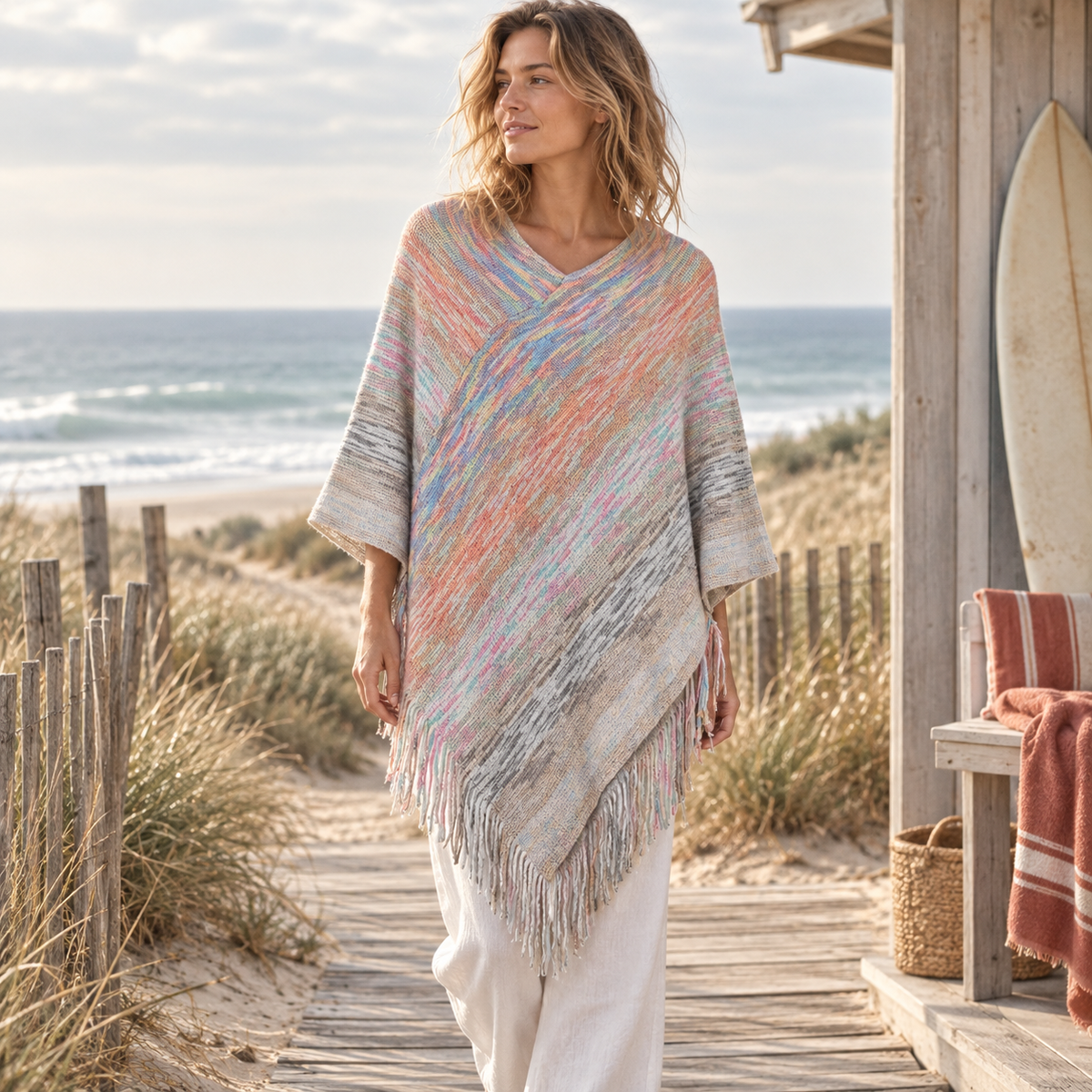 Poncho Col V – Gris / Adulte, visuel principal lifestyle