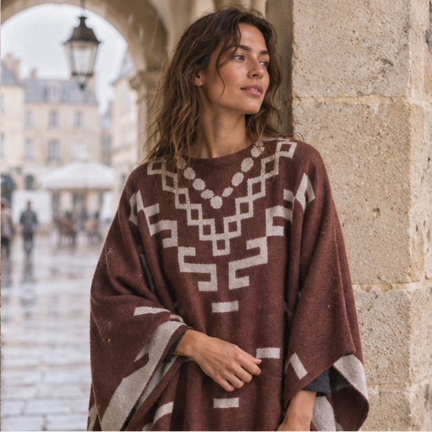 Poncho Cowboy – Marron / Adulte, dans un intérieur côtier lumineux