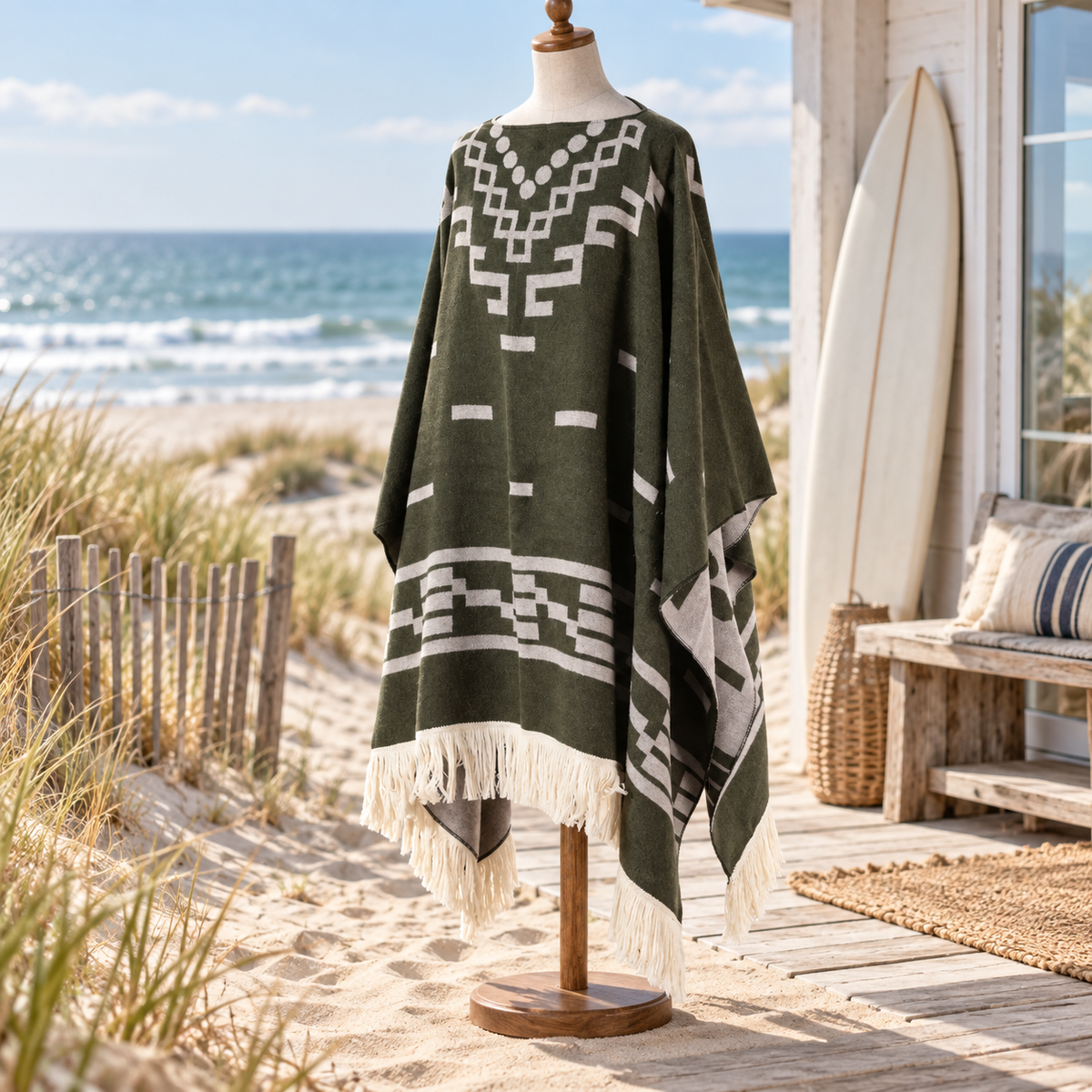 Poncho Cowboy – Kaki / Adulte, visuel principal lifestyle