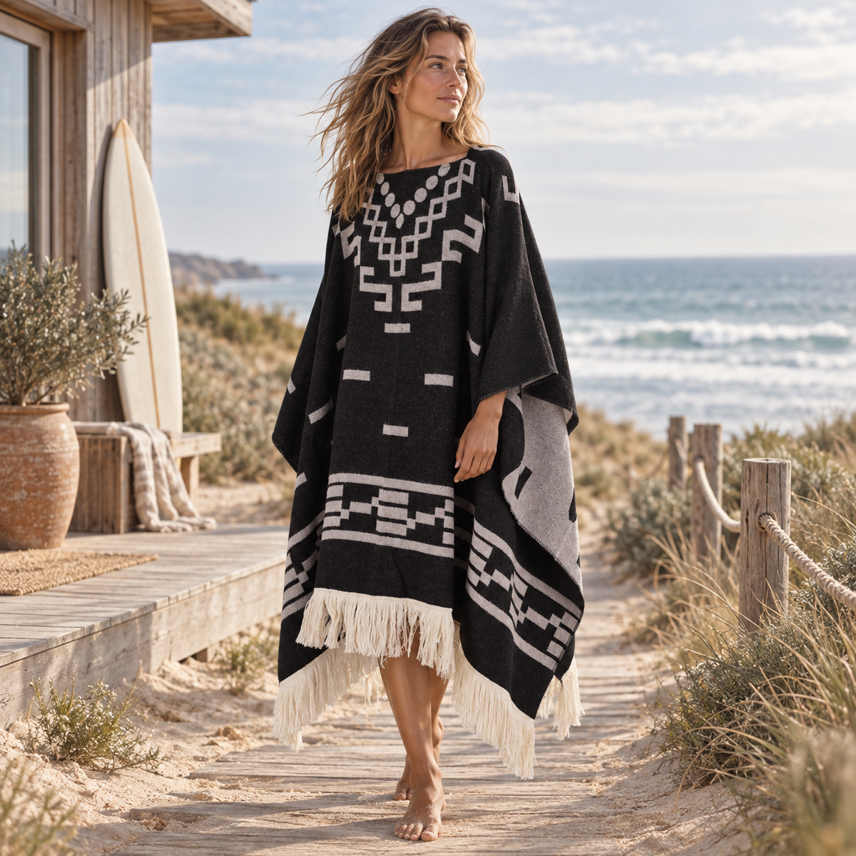 Poncho Cowboy – Noir / Adulte, visuel principal lifestyle